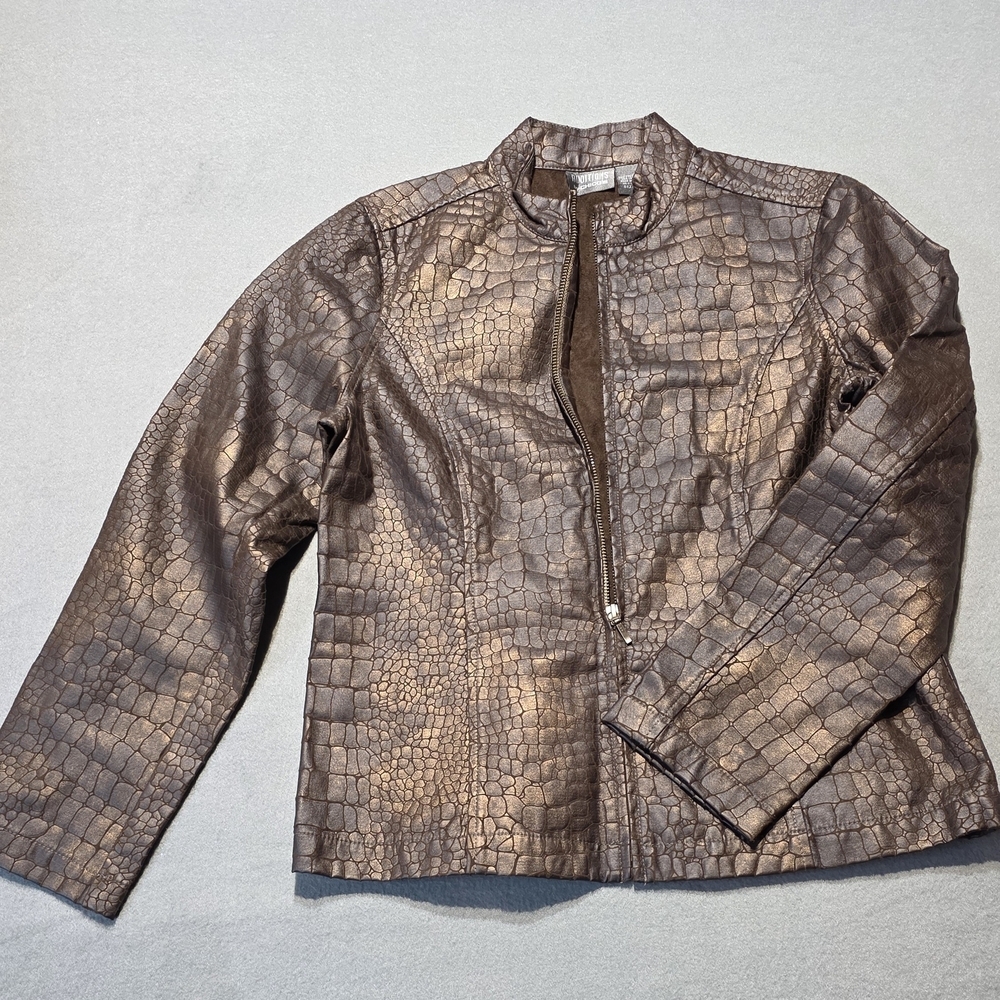 Chico's Size 0 EUC Women's Brown Crocodile-Embossed Jacket PTP 20 - Picture 2 of 5